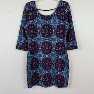 NWT Bella D Trippy Psychedelic Kaleidoscope Print Mini Bodycon Dress XL